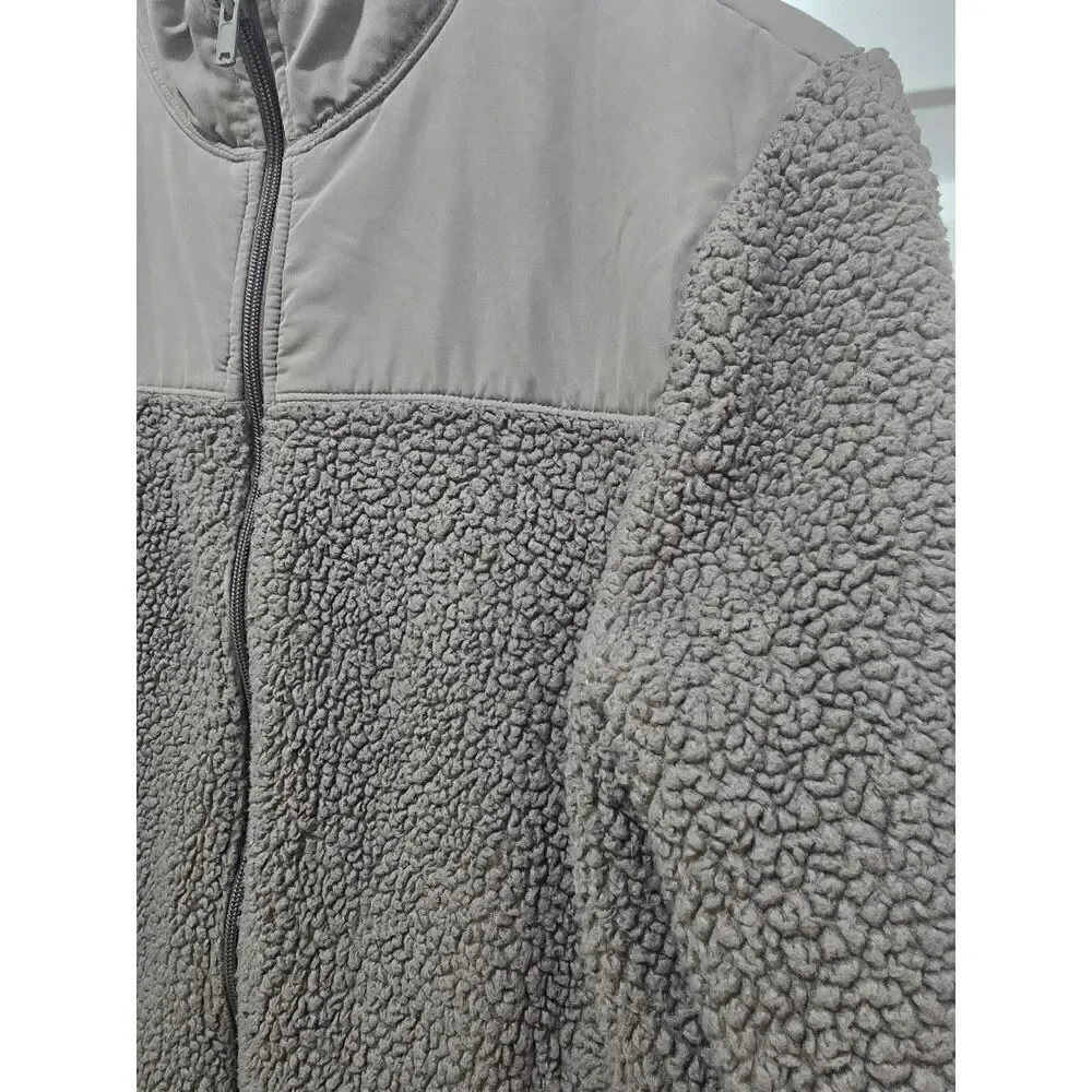 Old Navy Pieced-Yoke Teddy Fleece Jacket Brown Cozy Winter Casual Men's Size M